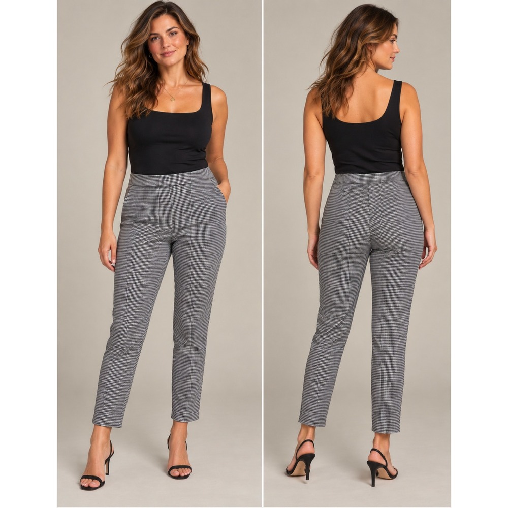 CJ Banks Signature Slimming Pants 18W Black White Gingham Check Career Trousers